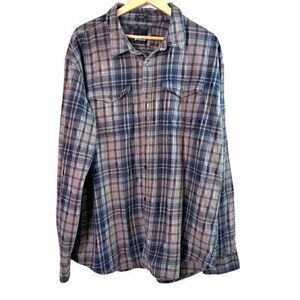 Prana Mens Plano Flannel Silver Spray Shirt‎ Slim Fit Size XXL